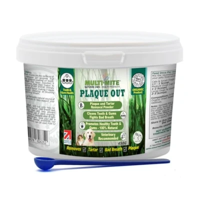 Image of Plaque OUT 450G Tartar and Off Remover, 100% Natural &amp; Organic Bad Breath Teeth Gum Care for Dogs, Cats