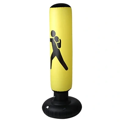 Image of Inflatable Punching Bag, Free Standing Ninja Boxing PVC 160cm Fitness Hit Sandbag, Kids Column Tumbler Bag(Yellow)