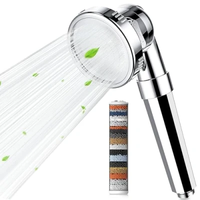 Image of Magichome High Pressure Chrome Shower Head with 20 Layer Filtration, 3 Modes Handheld Filter for Hard Water Low