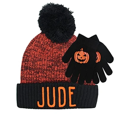 Image of TeddyTs Pumpkin Gloves and Personalised Orange Bobble Hat