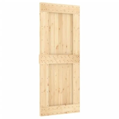 Image of vidaXL Solid Pine Wood Narvik Door 70x210 cm Space Saving Sliding Indoor for Bedroom, Kitchen, Barn, Garage Rustic Brown Wooden Entrance