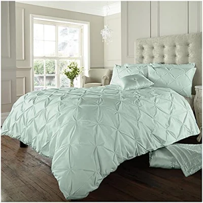 Image of GC GAVENO CAVAILIA Pintuck Single Duvet Cover Set Reversible Pinch Pleat Bedding Polycotton Quilt With Pillowcase Duck Egg