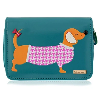 Image of kukubird (RFID Blocker Sausage Dog Ladies Medium Dachshund Cartoon Designs Purse Wallet Christmas Stocking Filler Blue