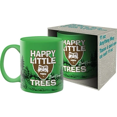 Image of Aquarius 47132 Bob Ross Happy Trees 11 oz Boxed Ceramic Mug, Green, 8 Inches