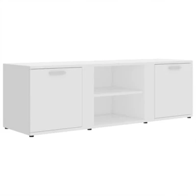 Image of vidaXL Engineered Wood TV Cabinet in Scandinavian Style, White Console Storage Unit with 2 Doors and Compartments, Suitable for Living Room Bedroom, Easy to Clean