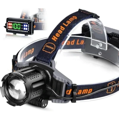 Image of MIAOKE Head Torch, USB Rechargeable Headlamp 100000 Lumen Super Bright IPX5 Waterproof 4 Modes with Power Indicator and Warning Light for Adult Running Outdoor Camping Hiking Fishing/Blue