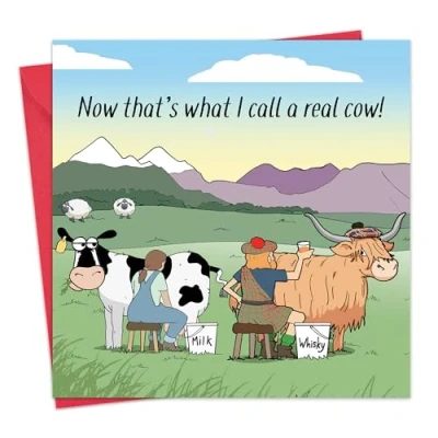 Image of Twizler Funny Card Scottish Highland Cow Happy Birthday for Men or Women Blank Inside Scotland Her Him Dad Mum Husband Wife