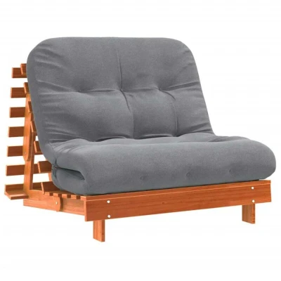 Image of vidaXL Futon Sofa Bed with Mattress Wax Brown Pinewood Adjustable Floor Couch for Living Room/Bedroom