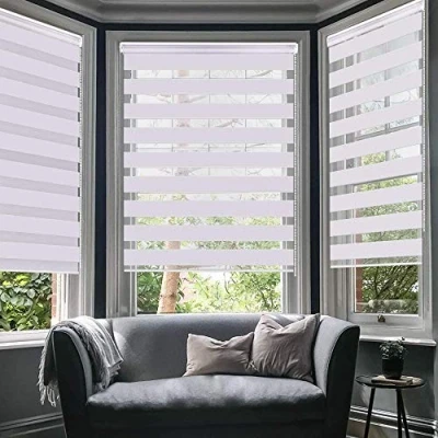Image of SMONTER Easy Fix Zebra Roller Blind,Day and Night Blinds Curtains with Install Accessories (90CMx150CM 2PACK, WHITE)