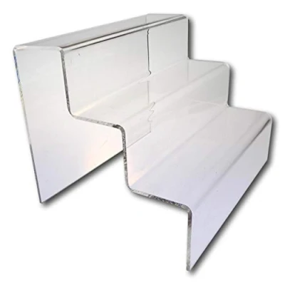 Image of EPOSGEAR Three (3) Step Tier Clear or Coloured Acrylic Plastic Retail Riser Counter Display Plinth Stands Perfect for Shops, Stalls, Ornaments, Models etc (Clear, Medium)