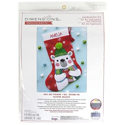 Image of Dimensions Chill Out Personalizable Needlepoint Christmas Stocking Kit, 16&quot; Long, Multicolor 7 Piece