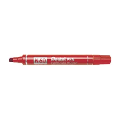 Image of Pentel N60 Permanent Marker Chisel Tip with Aluminium Barrel Waterproof Ink Red