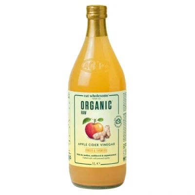 Image of Eat Wholesome Organic Ginger, Turmeric and Chilli Raw Apple Fire Cider Vinegar with The Mother, Glass Bottle in Box, 1L