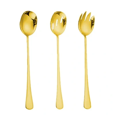 Image of ARFUKA Salad Servers Serving Sets Stainless Steel 11&quot; Buffet Spoon and Fork Dishwasher Safe Large Metal Utensils Gold, Set of 3