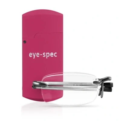Image of Eye spec Folding Reading Glasses with Slim Pocket Sized Pink Case Stylish Rimless Available in 7 Catching Colours, 9 Lens Strengths (1.0)