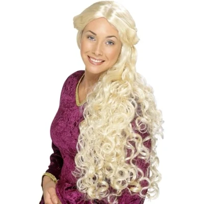 Image of Smiffys Renaissance Wig, Blonde Very Long, Skin Parting, Historical Fancy Dress, Adult Dress Up Wigs