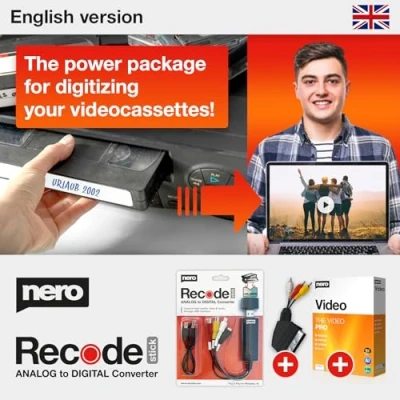 Image of Nero VHS to USB video Grabber Recode Stick incl. editing software digitising cassettes Windows 11 / 10 8