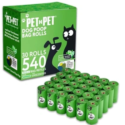 Image of PET N 540 Count Unscented Dog Poop Bags Rolls: USDA Certified, 38% Biobased for Poo Dogs Waste Disposal.