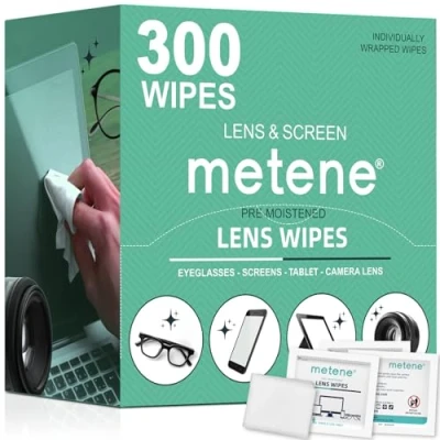 Image of Metene Lens Cleaning Wipes, 300 Pre Moistened and Individually Wrapped Eyeglass Glasses Cleaner Great for Eyeglasses, Camera Lens, Tablets, Phone, Computer Screen Other Delicate Surfaces