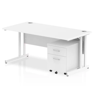 Image of Impulse 1600x800mm Desk White Top Cantilever Leg+ Mobile Ped
