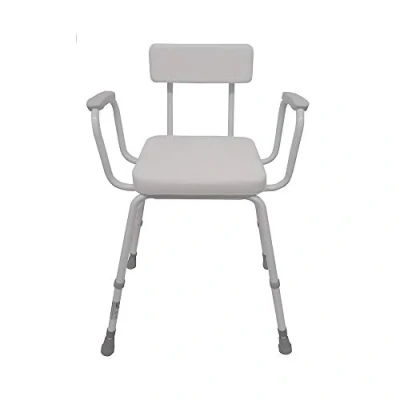 Image of NRS Healthcare Malvern Adjustable Height Perching Stool Moulded Arms and Padded Backrest (Eligible for VAT relief in the UK)