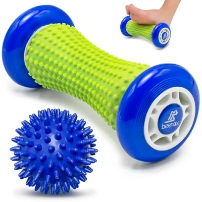Image of Beenax Foot Massage Roller and Hard Spiky Ball Set Plantar Fasciitis Recovery, Muscle Stick, Fascia, Feet, Trigger Point, Exercise Relieve Stress Relax Tight Muscles