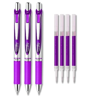 Image of Pentel EnerGel Deluxe RTX Liquid Gel Ink Pen Set Kit, with 4 Refills (Violet 0.7mm) by