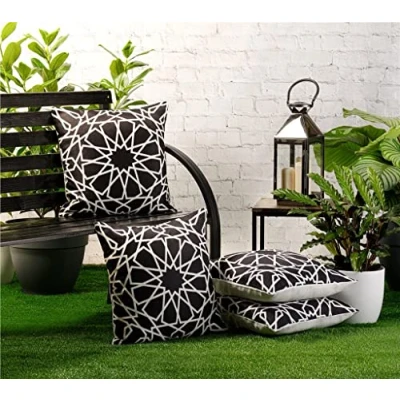 Image of Red Rainbow 4 Pack Waterproof Garden Cushion Covers Boho Arrow design 18 inch x 45 cm Square (Black)
