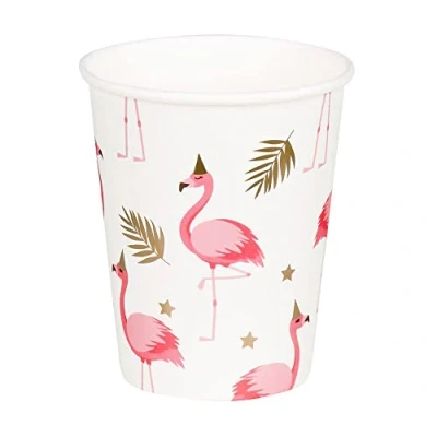 Image of Boland 52497 Flamingo Party Cups, Pack of 10, 210 ml, Environmentally Friendly Tableware, 100% Paper, Birthday