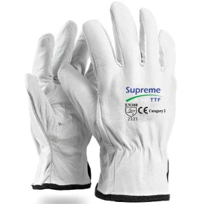 Image of White Leather Lined Driver Gloves Fleece Cotton Lorry Driving Winter Weather Work (MEDIUM)