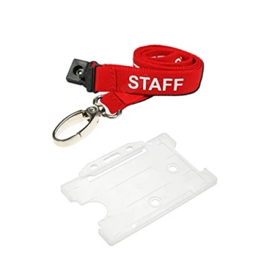 Image of ID Card It 2 x Staff Neck Strap Lanyard &amp; Pass Badge Holder (Red Metal Clip)