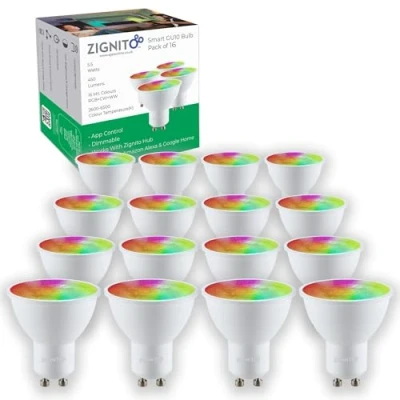 Image of ZIGNITO GU10 Smart Bulb, White &amp; Colour LED, Works with, Alexa, Hey Google, S&#039;Things (Hub Required) Zigbee GU10, Spotlight, Up to 16 Million hue of Colours and Whites. (Pack 16)