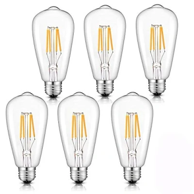 Image of Dimmable LED Edison Bulb Vintage Light 40w Retro Old Fashioned E27 ST64 Screw Glass Antique Lamp 2700K Warm White 6 Pack