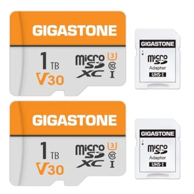 Image of GIGASTONE 1TB Micro SD Card 2 Pack, 4K Video Pro, Up to 140/100 MB/s, MicroSDXC Memory for DJI, Gopro, Insta360, Dashcam, Surveillance, Security Camera, Drone UHS I V30 U3 C10 with Adapter
