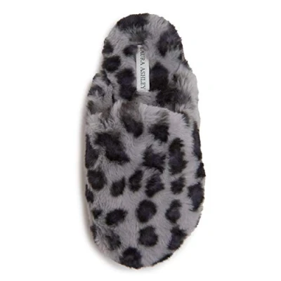 Image of Laura Ashley Ladies All Over Plush W/Memory Foam Slippers grey Size: M