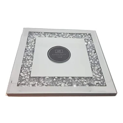 Image of home stuff 25CM JEWELED DIAMANTE MIRRORED CANDLE PLATE BLING WEDDING TABLE MIRROR SQUARE