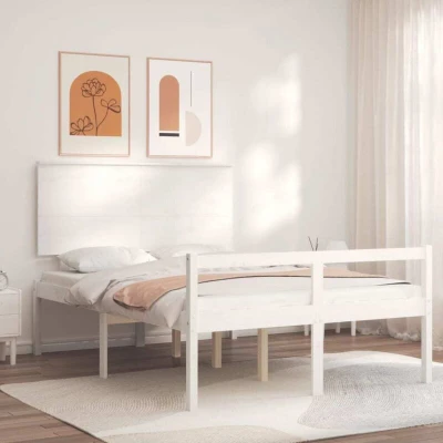 Image of vidaXL Bed Frame without Mattress White Small Double Solid Wood Pine