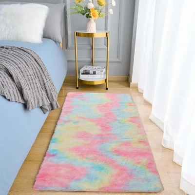 Image of Aspire Homeware Rugs Living Room Area Rainbow 60x110cm for Bedroom Anti Slip Modern Super Soft Thick Pile Fluffy Shaggy Rug Non Shedding