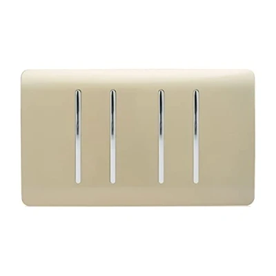 Image of Trendi ART SS33GO Artistic Modern Glossy 4 Gang 1 Way White Rocker Double Plate Tactile Light Switch in Champagne Gold