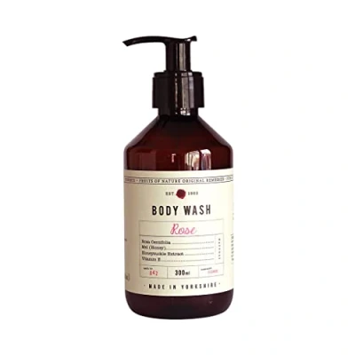 Image of Fikkerts Fruits Of Nature Rose Soothing and Hydrating Body Wash (300ml/10.14floz) with Lively, Sweet Floral Tones, Vegan Plant Based