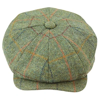 Image of TruClothing Mens 8 Panel Razor Baker Boy Hat Wool Tweed Blinders Newsboy Flat Cap Green Check M