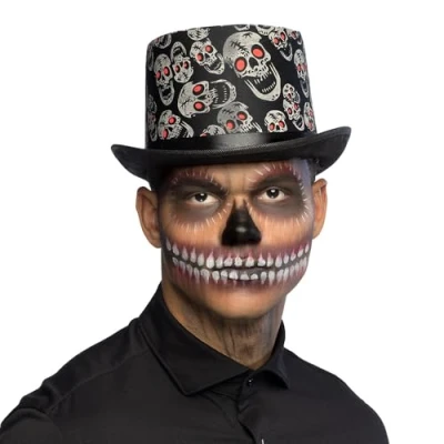 Image of Boland 96997 Halloween Day Of The Dead Skull Skeleton Top Hat Black Fancy Dress Accessory One Size