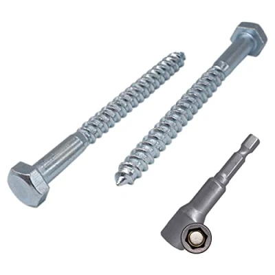 Image of (Pack of 20 pcs) DIN 571 Zinc Plated Steel Hexagon Wood Screws M8 x 90 mm, Coach Screws, Hex Screw, Lag Bolts, Head (20, mm)