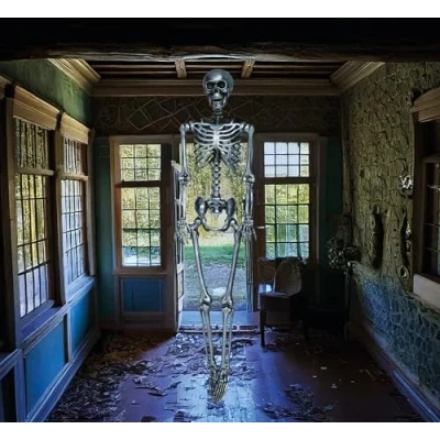 Image of FIESTAS GUIRCA Silver Skeleton (90 cm) Halloween Decoration for Parties and Celebrations Ideal Spooky Environments Skull Themes