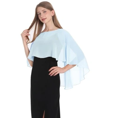 Image of Baoqiya Chiffon Capelets for women Soft Shawls and Wraps Evening Dresses Bridesmaid Wedding Sheer Cape Cover Up, Sky Blue, One Size