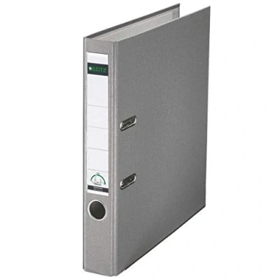Image of Leitz Plastic Lever Arch File, 90 Percent Recycled Card, 30 Pre consumer Plastic, With Thumbhole and Rado Rings, 50mm Spine 350 Sheet Capacity, Grey, 10151085