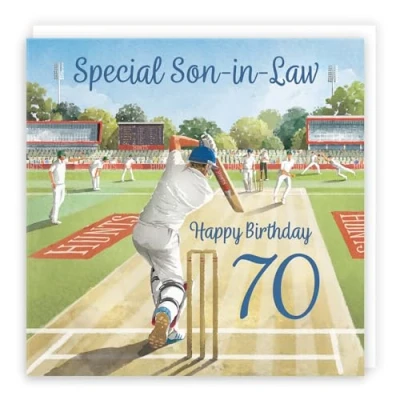 Image of Hunts England 70th Son in Law Cricket Birthday Card Milo&#039;s Gallery Age 70 Sport Fun For Year Old Fan Seventy