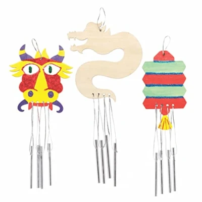 Image of Baker Ross Chinese New Year Wooden Windchimes Pack of 4, Craft Kit, Crafts For Kids (AX843)