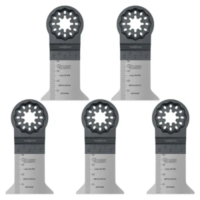 Image of 5 x SabreCut SCFN44B_5 50mm 40mm Bimetal (BIM) Long Life 18 TPI Multi Tool Blades Compatible with Bosch Fein Starlock/Starlock Plus and Starlock Max Fitting System Accessories