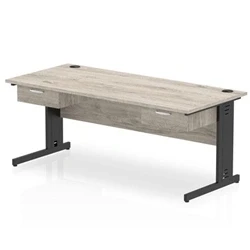 Image of Impulse 1800x800 Desk Grey Oak/Black Cable Managed 2x1 Dr Fixed Peds